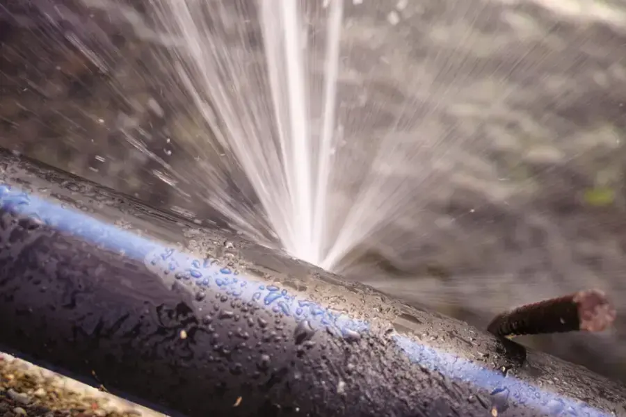 Water spraying from a split pipe